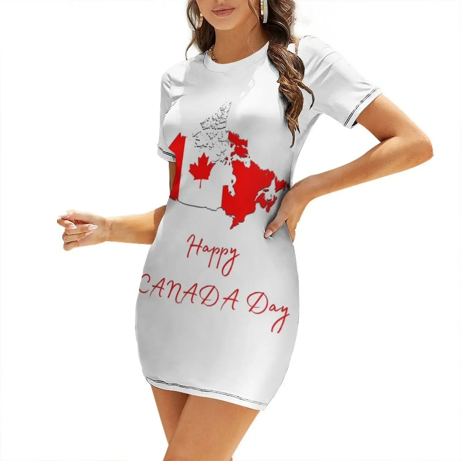 Summer Clothing Women Canada - Happy Canada Day Jurk met korte