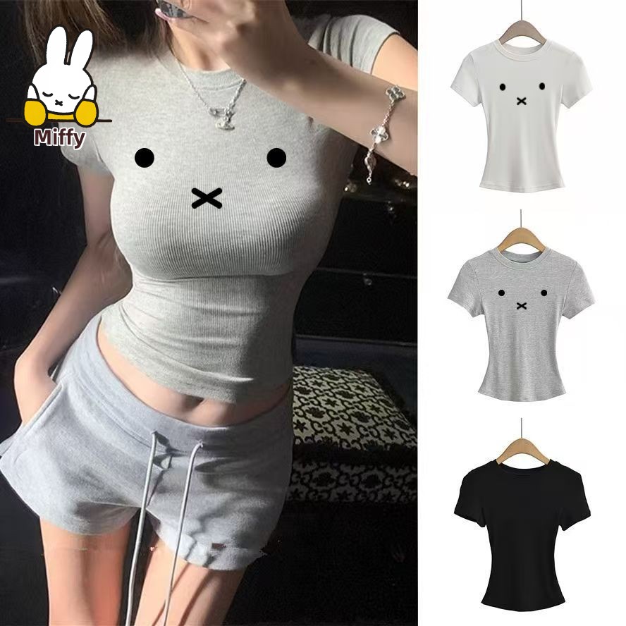 Summer Clothing Places - Kawaii Miffy T-shirt Nieuwe Amerikaanse grijze