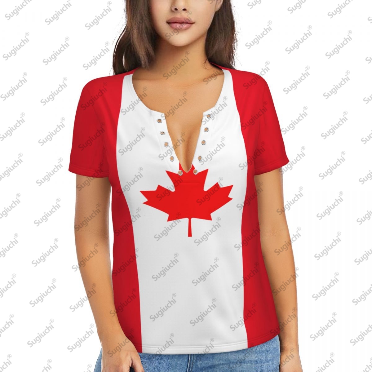 Summer Clothing Women Canada - 2025 Canada Vlag Sexy Diepe V-hals