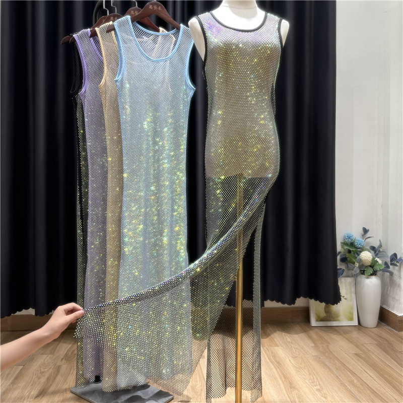 Summer Clothing H&M - Dames Steentjes Lange Split Jurk Kristallen