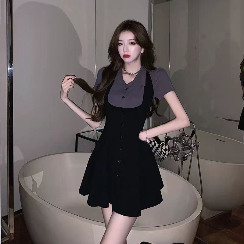 Summer Clothing Women Sale - Pure Desire Hong Kong-stijl nep-tweedelige schortjurk,