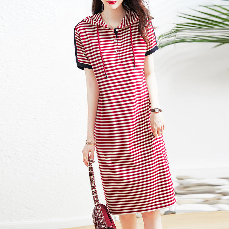 Summer Clothing H&M - Vrouwelijke Casual Gestreepte Jurken Met Capuchon