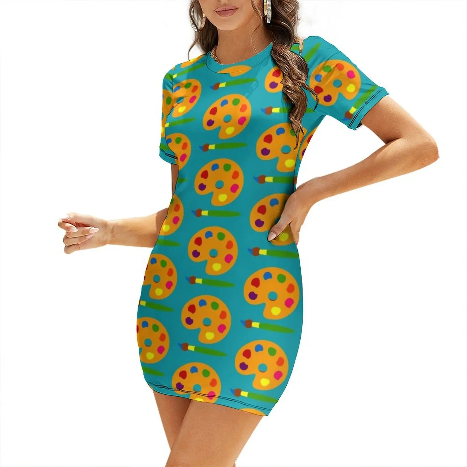 Summer Clothing Palette - Kleurrijk verfpalette Jurk met korte mouwen